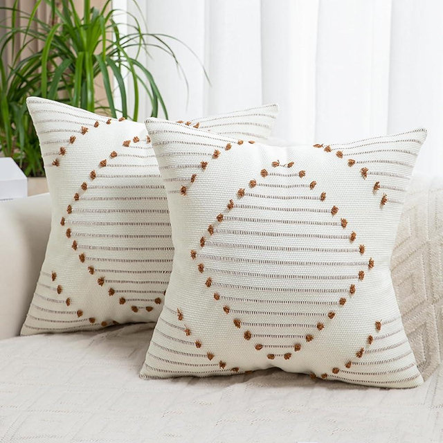 LILEPOY Boho Throw Pillow Covers 18x18 Set of 2 Decorative Pillow Cover Farmhouse Square Pillowcase Modern Soft Textured Pillow Cases Neutral Striped Pillow Covers for Couch Sofa Bed, Brown