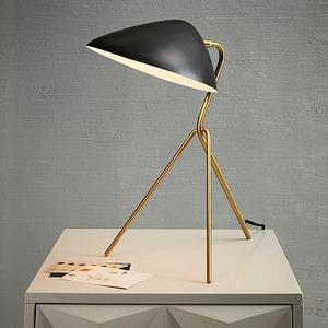 Curvilinear Mid-Century Table Lamp, Black/Brass