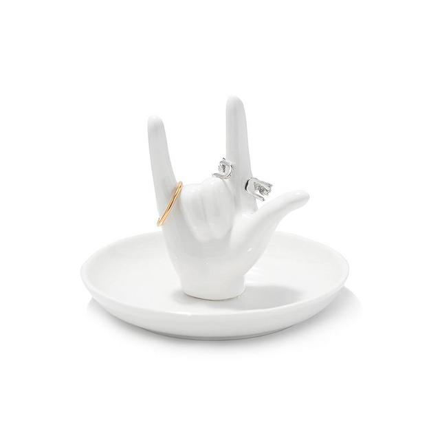 I LOVE YOU Hand Ring Holder Ring Dish Ceramic Jewelry Holder Dish Trinket tray for Rings Earrings Necklace Organizer, Engagement Wedding Ring Holder, Christmas Birthday Gifts (White)