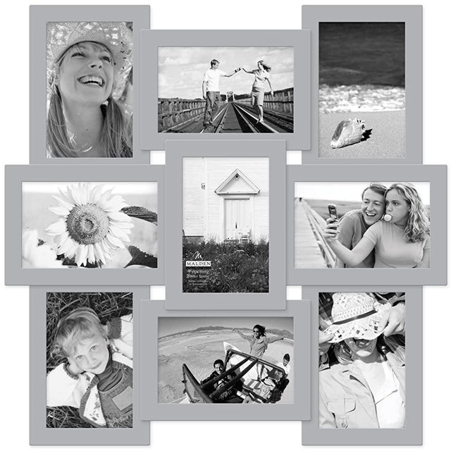 Malden International Designs 4x6 Puzzle Wall Collage Picture Frame, Gray