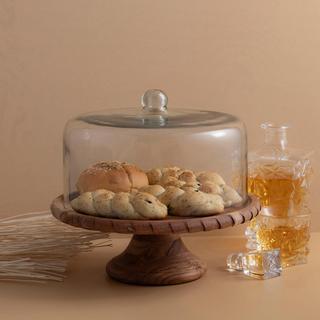 Acacia Wood Footed Cake Plate with Glass Dome