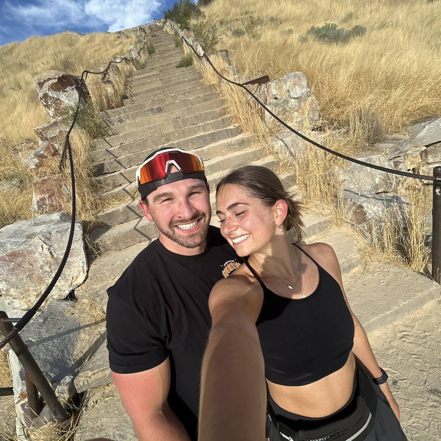 We love staying active & being competitive. Running the stairs at Camelsback park together