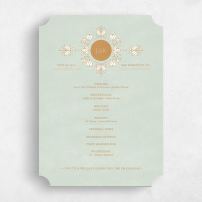 Green Ticket Wedding Program - Montavilla