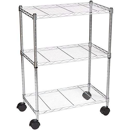 AmazonBasics 3-Shelf Shelving Storage Unit on 3" Wheel Casters, Metal Organizer Wire Rack, Chrome Silver (23.2L x 13.4W x 32.75H)