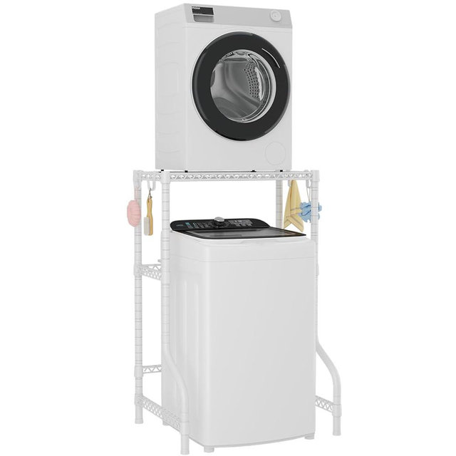 ULIFHOME U16 Upgraded Washer Dryer Stacking Rack for Narrow Laundry Room and Bathroom, Metal Over Washer and Dryer Storage Shelves for Saving Space, 29.5" W x 23.6" D x 53.1" H, White