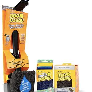 Scrub Daddy BBQ Daddy Grill Cleaner Kit - Bristle Free Grill Brush with Refill + 2 Steel Scour Daddy Grill Sponges - Built-in Grill Scraper - Temperature Controlled Grill Cleaning Tools (4 Count)