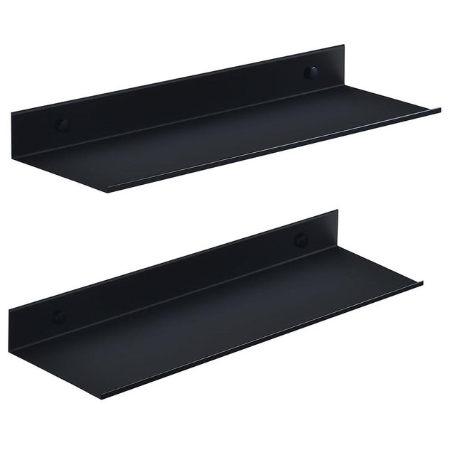 HNVNER Black Shower Shelves Rustproof & Waterproof, 40cm Adhesive Shower Caddy 2 Pack, Metal Bathroom Floating Shelves No Drilling Bathroom Wall Storage Organizer