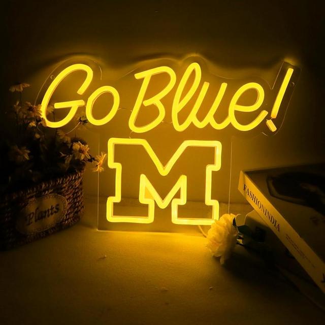 ASDGGBL Michigan Team University Wo Lverines Go Blue Neon Sign for Wall Decor University Football Team Neon LED Sign for Man Cave Dormitory Bar Club Birthday