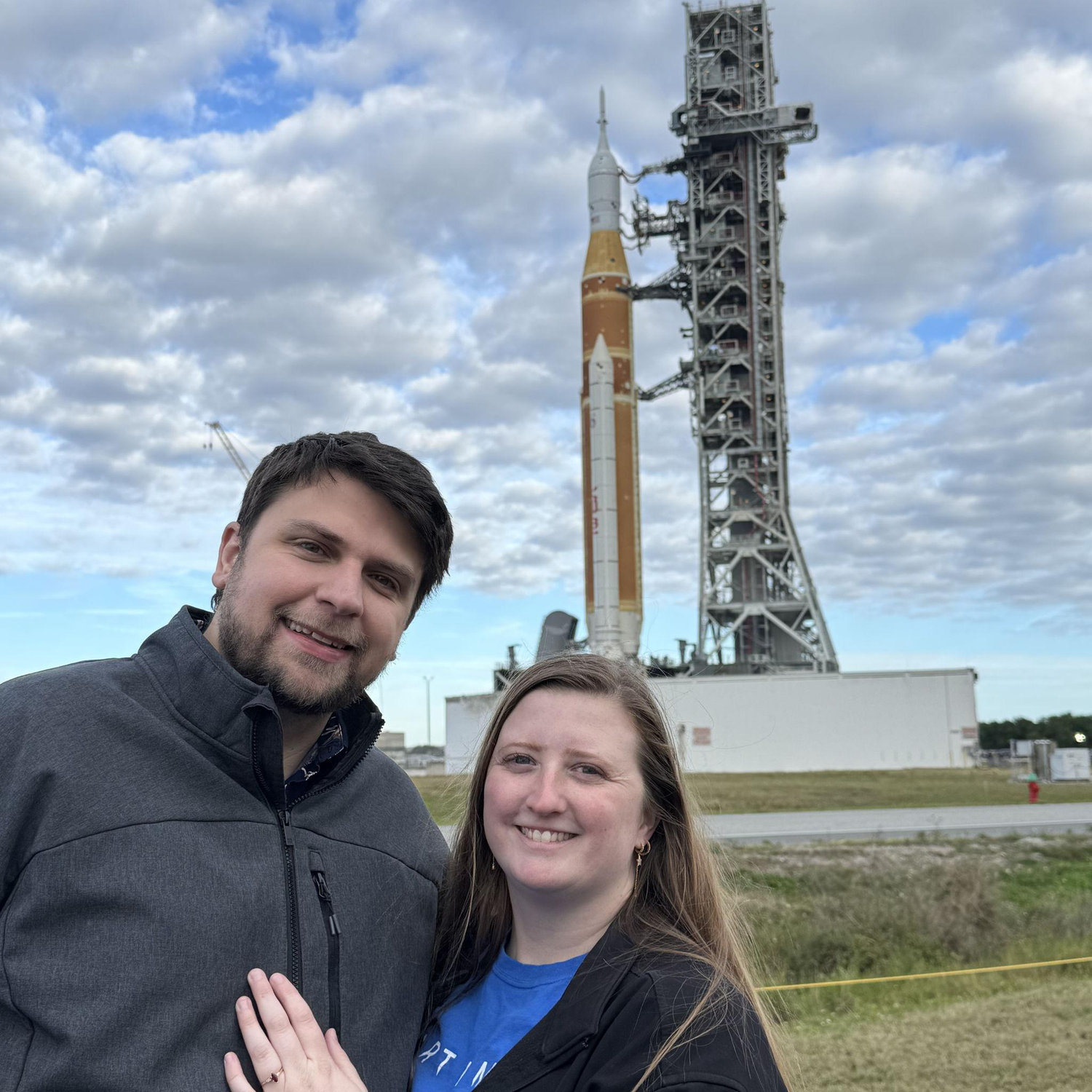 Steven and I in front of Artemis II during its first roll-out to the launch pad!