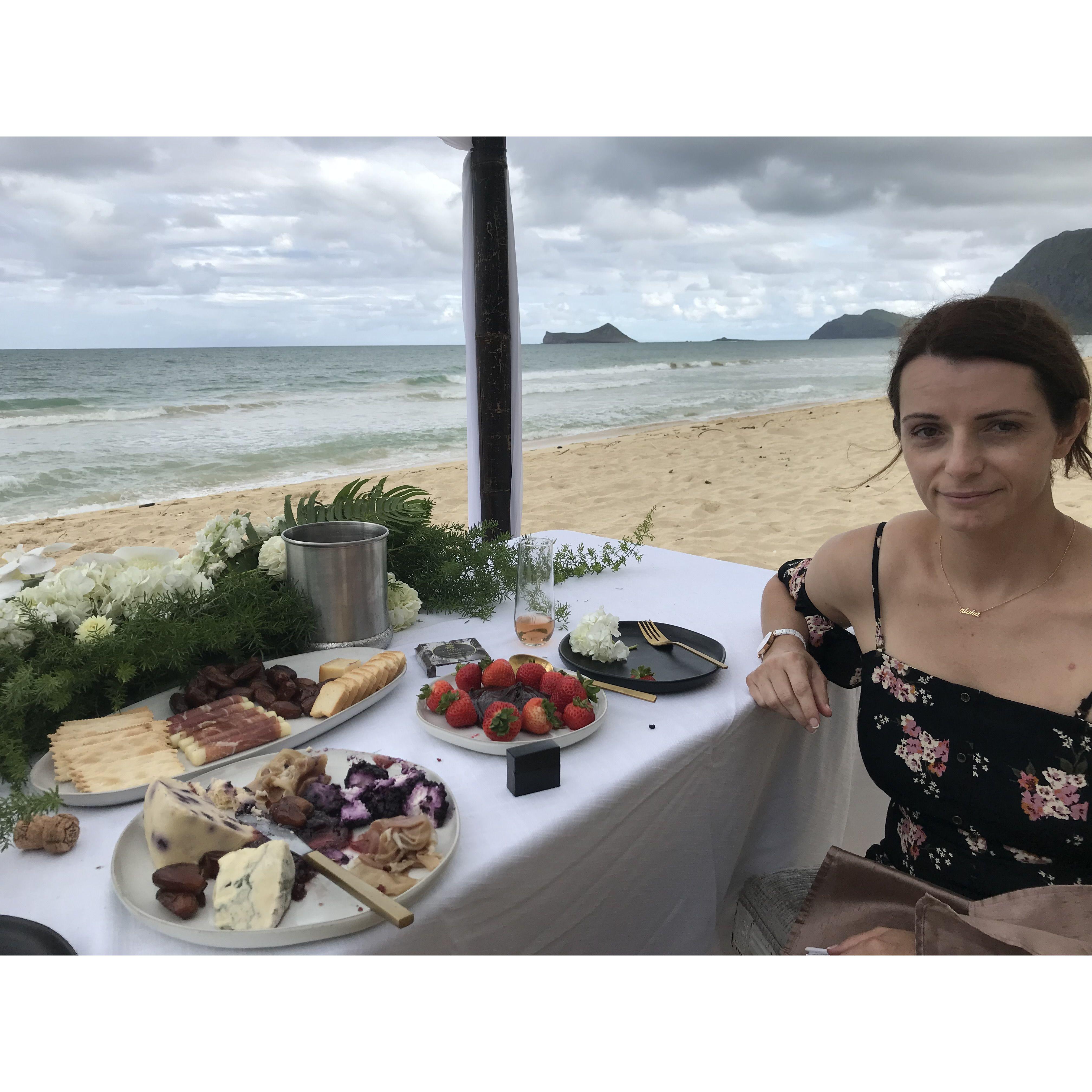 Surprise engagement on hideaway beach in Hawaii.