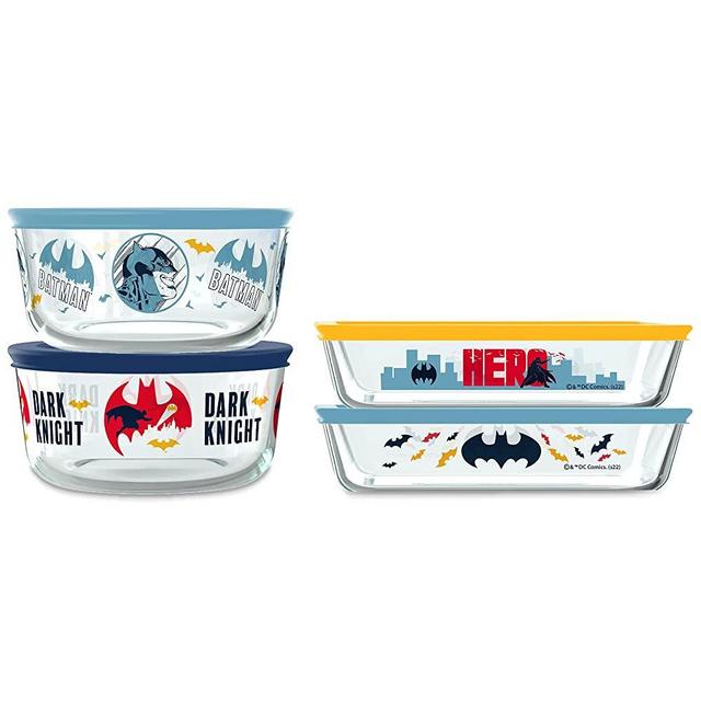 Pyrex® | Batman Glass Container Storage Set | 8pc Round Glass | Durable glass | Stain and odor resistant containers | Made in USA | 2-Year Limited Warranty