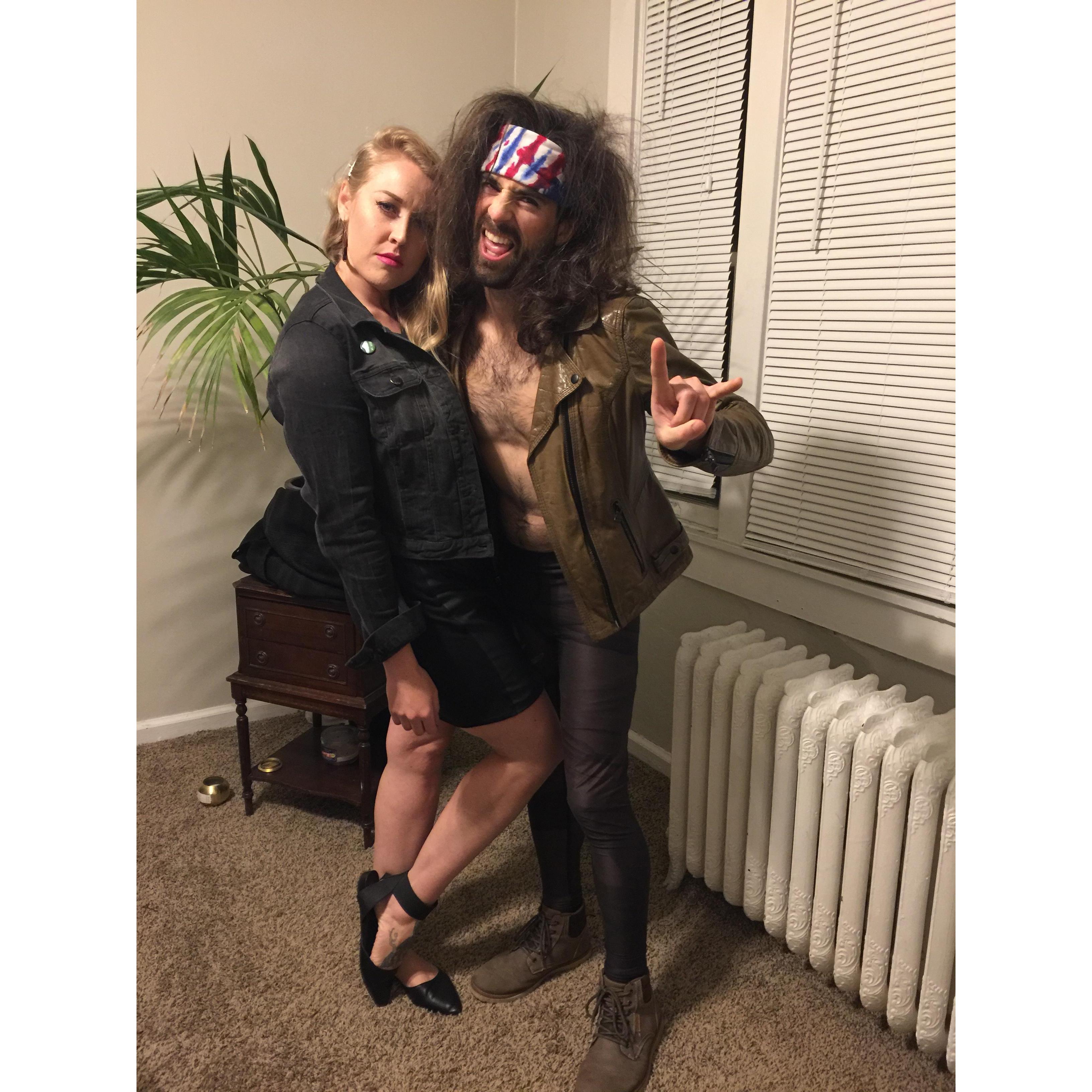 Kyle wanted to be in an 80's hair band for Halloween. He pulled it off well.