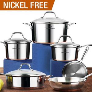 HOMI CHEF 10-Piece Nickel Free Stainless Steel Cookware Set Copper Band - Nickel Free Stainless Steel Pots and Pans Set - Healthy Cookware Set Stainless Steel - Non-Toxic Induction Cookware Sets