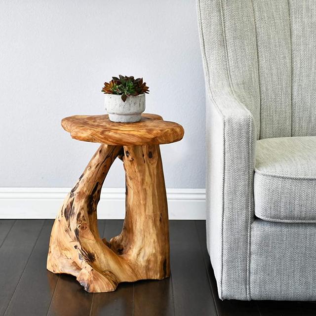 WELLAND Tree Stump Side Table, Live Edge Stool, Natural Edge Wood Side Table, Accent Table, 19" Tall