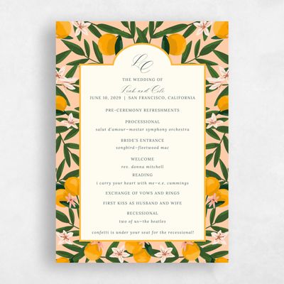 Peach, Orange Wedding Program - Melissa