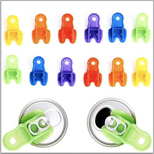 Color Coded Drink Shield and Soda Protector for Family, 12Pk Fun Colored Plastic Tab Openers for Pop, Beer or Soda Cans. Beverage Barricade Anti-Bug Shields Protect Cold Drinks from Bees at Picnics