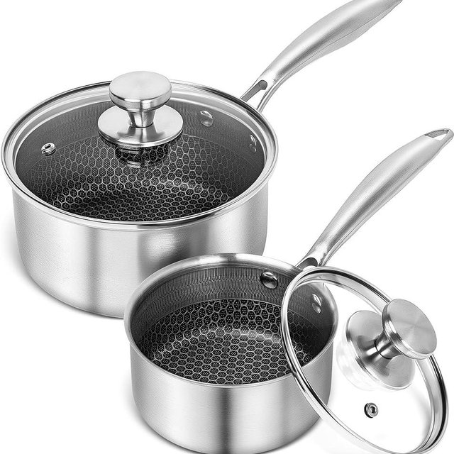 MICHELANGELO Stainless Steel Saucepan Set 1QT & 2QT, Premium Triple Ply Sauce Pan with Lid, Sauce Pot with Honeycomb Interior - 4pcs