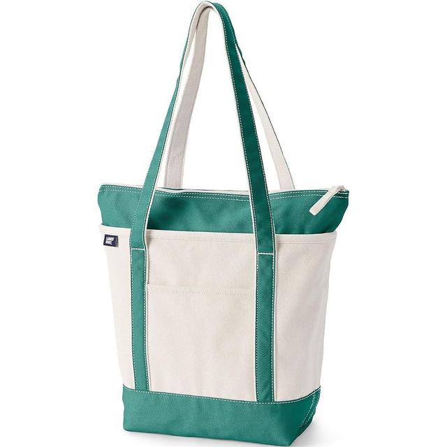 Lands' End Zip Top Long Handle Canvas Tote Bag