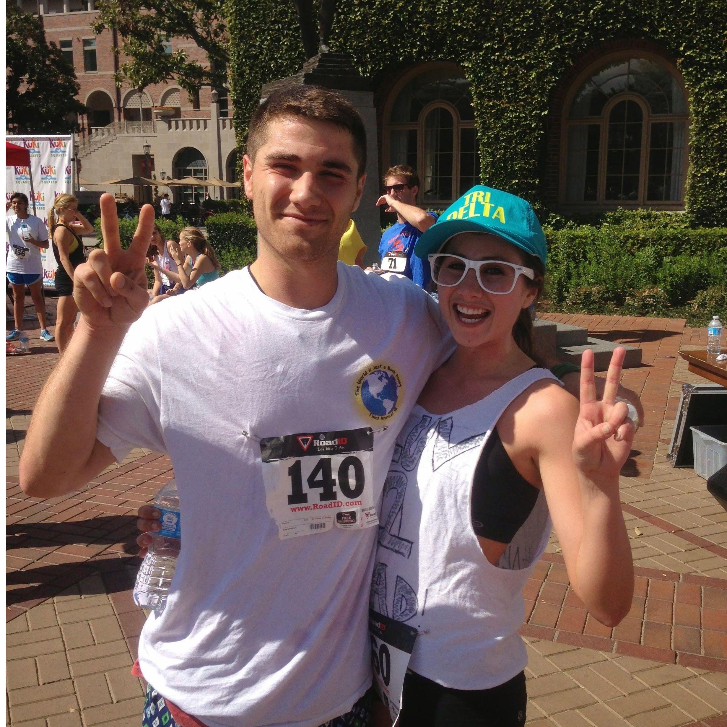 Our first photo back in March of 2013! We ran into each other on campus center after a 5K charity run on campus.