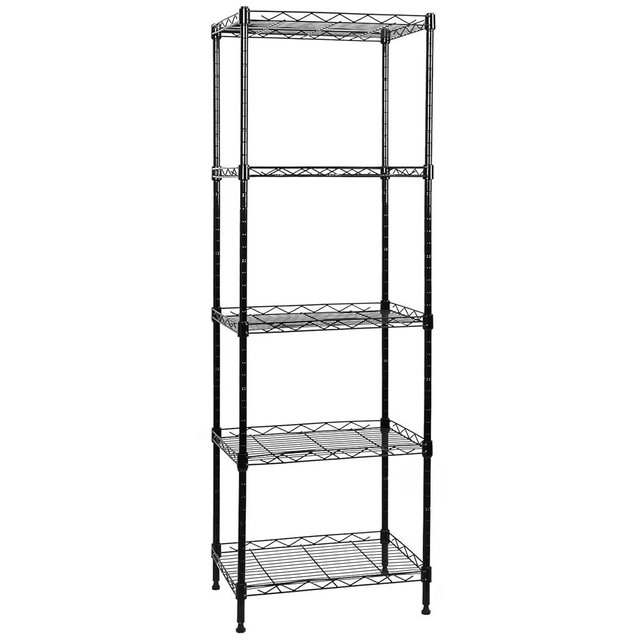 SUNLPH 5-Tier Wire Shelving Adjustable Shelves Unit Metal Storage Rack for Laundry Bathroom Kitchen Pantry Closet Organization (Black, 16.6" L x 11.4" W x 49.1" H)