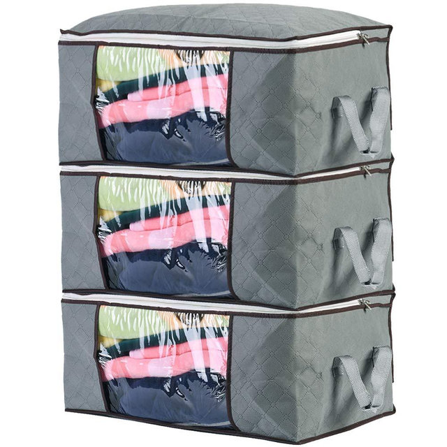 combocube 3Pcs Jumbo Zippered Storage Bag for Closet King Comforter, pillow, quilt, bedding, Clothes, Blanket Organizers with Large Clear Window & Carry Handles Space Saver