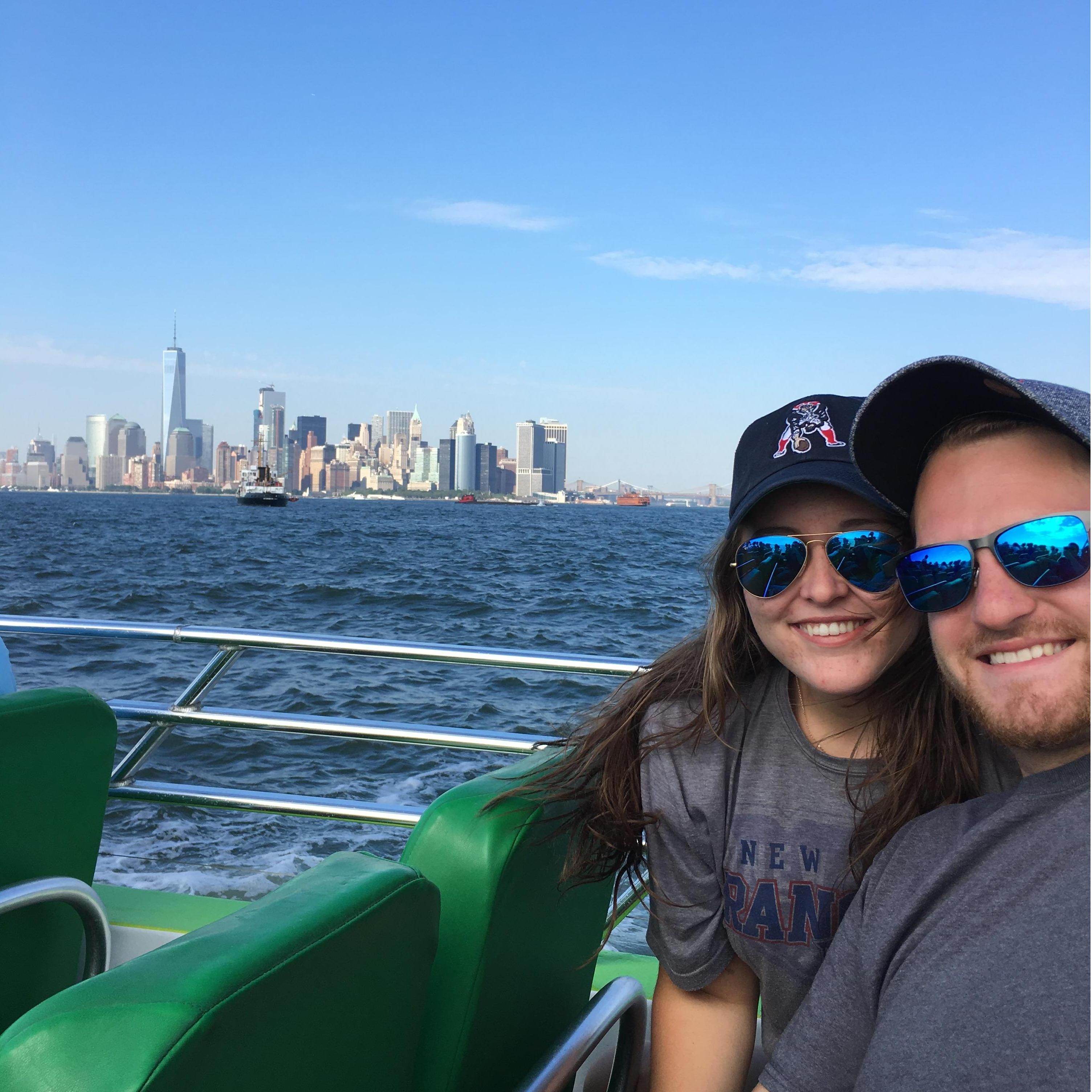 Our first trip to NYC together!! (P.S. this was on a speedboat moments before we got soaked)