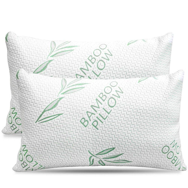 2 Pack Queen Size Rayon Derived from Bamboo Pillow, Cooling Shredded Memory Foam Bed Pillows Set – Back, Stomach, Side Sleepers, Removable Cover, Adjustable to Firm / Soft, Queen (Pack of 2)