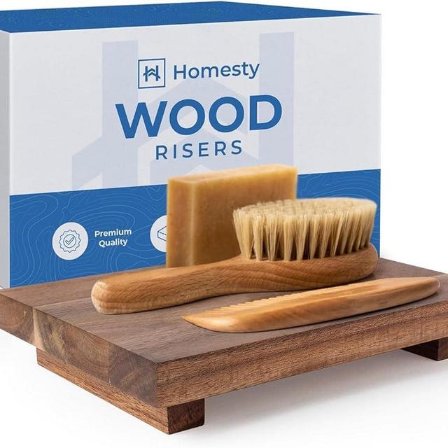 Wood Risers for Decor - Wood Tray for The Kitchen - Pedestal Stand and Wood Stand for Bathroom Counter Decor - Wood Pedestal Stand as a Wooden Riser, Dish Soap Tray, Soap Stand (Brown)