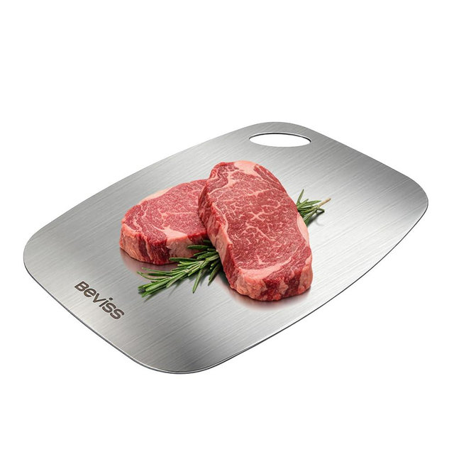 Beviss Cutting Board, 100% Pure 18/8 Stainless Steel Cutting Board Double Sided, 13.66" x 9" Chopping Board for Kitchen, Dishwasher Safe Chopping Board for Meat, Vegetables or Fruit, Medium