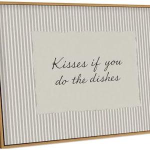 LJTYTHJA Vintage Framed Wall Art Kitchen Wall Decor Kisses If You Do The Dishes Prints Modern Farmhouse Canvas Art Striped Quote Pictures Artwork for Dining Room Pantry 8x10in