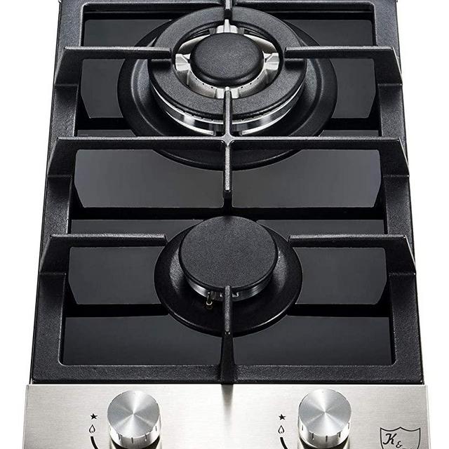 K&H 2 Burner 12" Built-in LPG/Propane Gas Stainless Steel/Glass Cast Iron Cooktop 2-GSSW-LPG