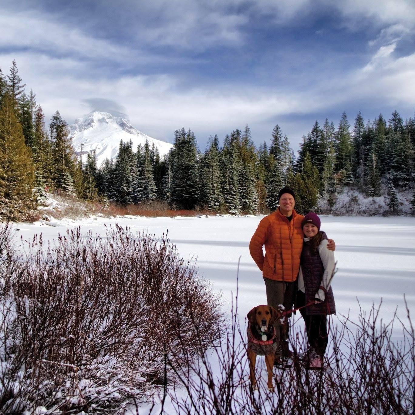 Snow hike with Mt. Hood in background, Dec 2018