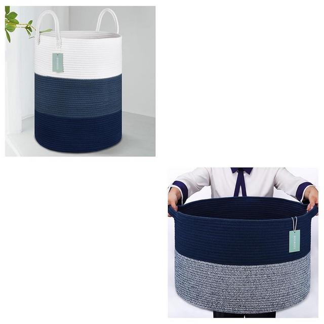 BOSROTY Tall Laundry Basket 65L and Extra Large Blanket Basket 87L, Laundry Hamper, Baby Nursery Hamper, Large Laundry Basket For Girls Boys, Cotton Rope Basket, Clothes Basket Laundry