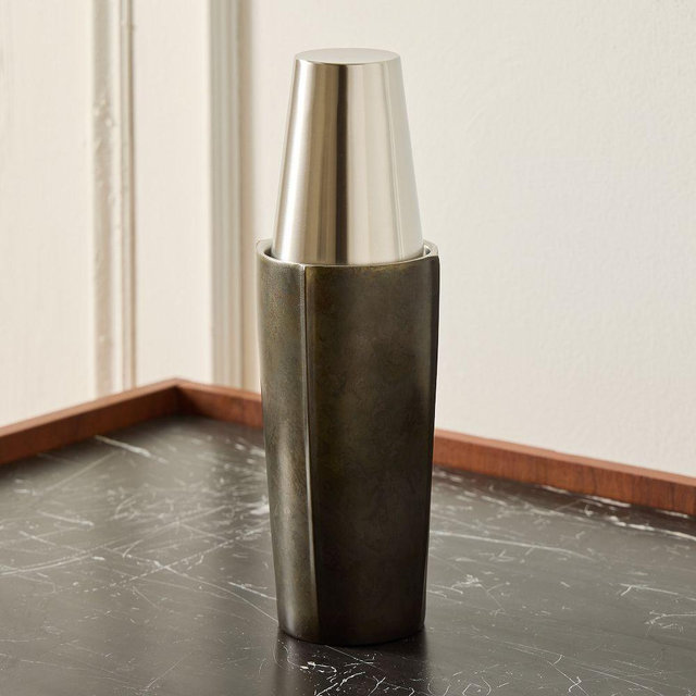 Ve Barware Boston Shaker, Metal and Glass, Rustic Silver