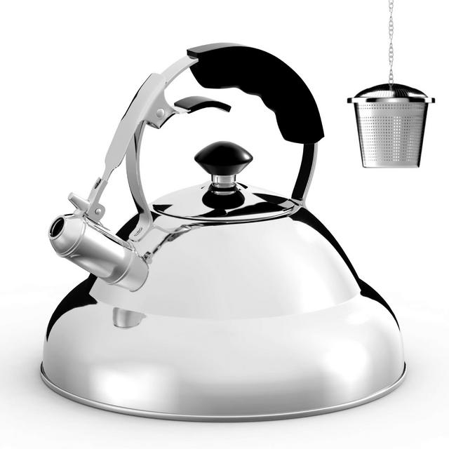 Tea Kettle - Surgical Whistling Teapot with Capsule Bottom and Mirror Finish, 2.75 Quart Tea Pot - Stove Top Tea Maker Infuser Teapots Strainer Included (Single Handle)