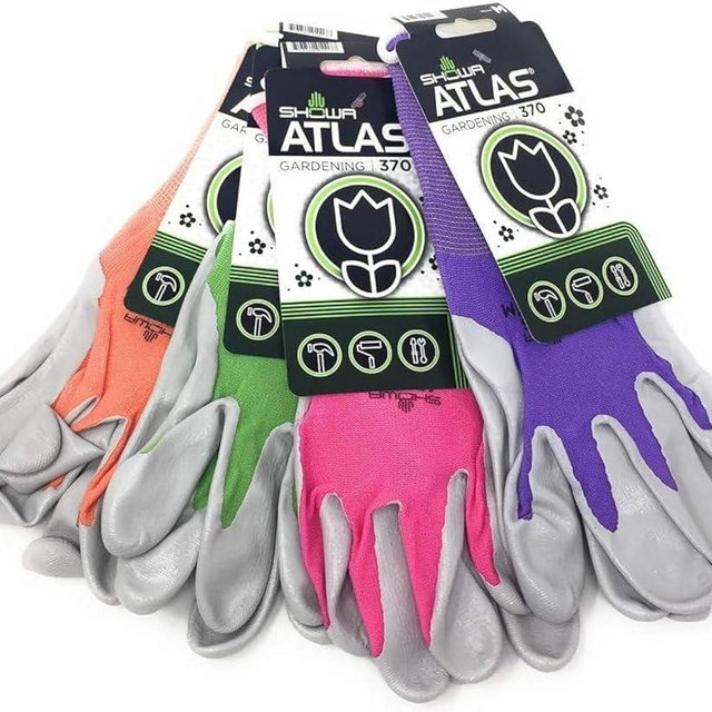 4 Pack Atlas Glove NT370 Atlas Nitrile Garden Gloves - Small (Assorted Colors)