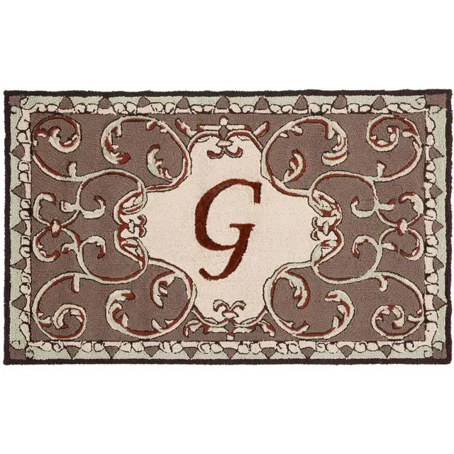 Monogram MON214 Letter G Hand Tufted Outdoor Door Mat - Mocha - 2'6"x4' - Safavieh