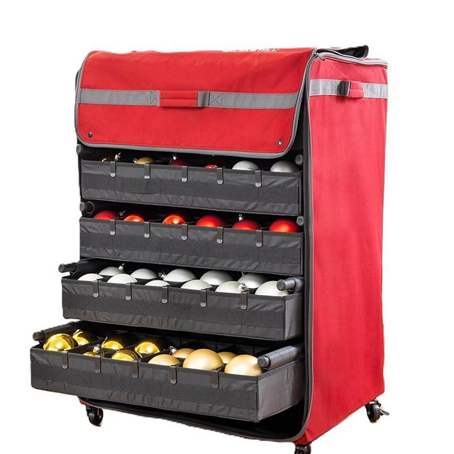 Balsam Hill Deluxe Rolling Ornament Chest - 150pc Christmas Decoration Storage with Dividers & Trays