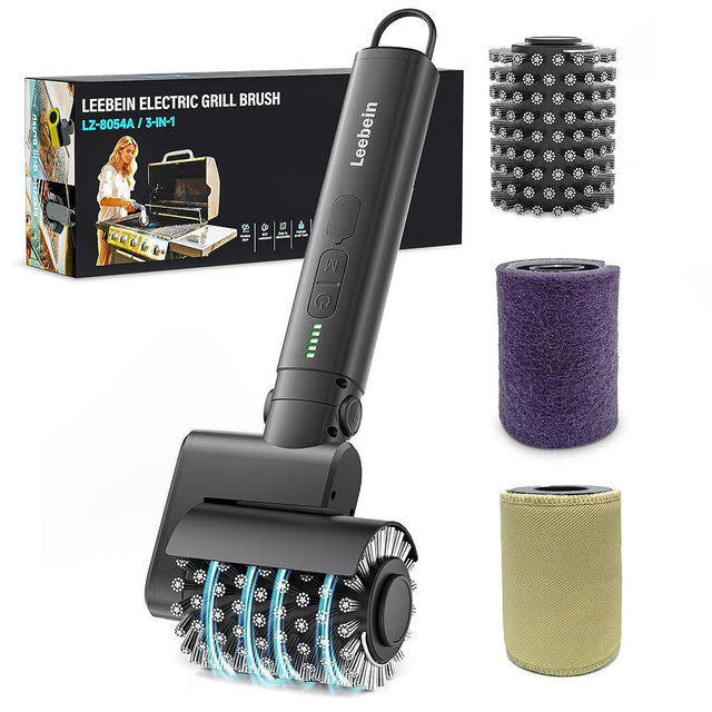 Leebein Electric Grill Brush for Outdoor, 2026 Upgraded BBQ Grill Cleaner with 3 Heads, 3-Speed & Angle Adjust Cordless Rotary Grill Brush, 150 Mins Runtime Grill Cleaning Brush for Barbecue Grates