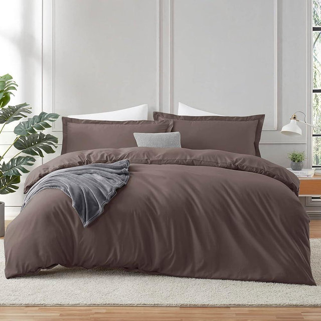 Hearth & Harbor Chocolate Brown Duvet Cover King Size - 3 Piece Bedding Set, Soft Double Brushed Comforter Cover Set with Button Closure, 1 King Size Duvet Cover 104x90 inches and 2 Pillow Shams
