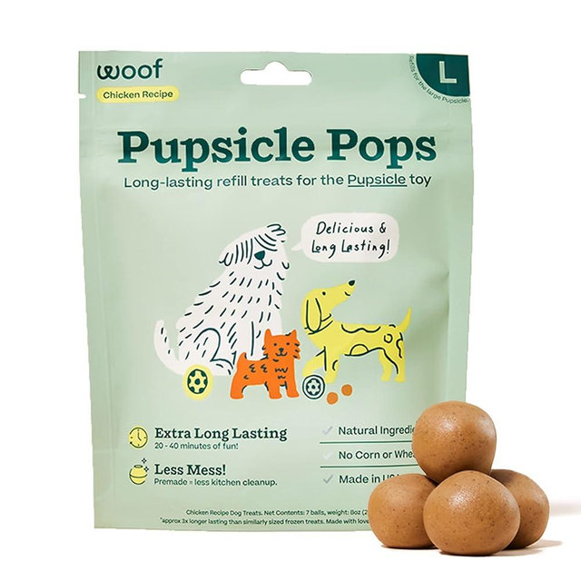 WOOF Pupsicle Pops, Delicious Long Lasting Dog Treats, Refills for The Pupsicle, Pre-Made Dog Treats for Dogs, Natural Ingredients, Low-Mess Chicken Pet Treats - Large Pops - 7 Count