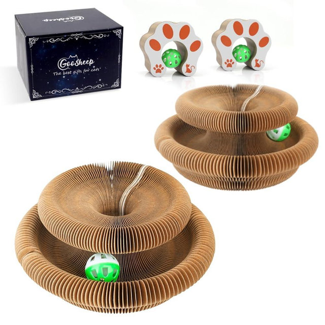 Goosheep 2Pack Magic Organ Cat Scratching Board Cat Accordion Toy Cats Scratching Post Ball Track, Kitten Fun Intelligence Physical Exercise Educational Toy