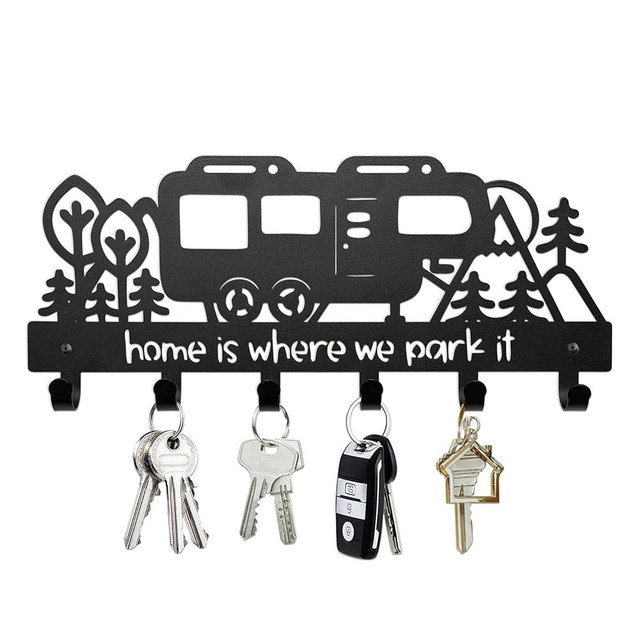dryelves Metal Camper Key Holder with 6 Hooks, 11.2 x 4.7 inches Camper RV Decor Rack Hanger, Camper Decorations and Accessories for Inside, Camper Storage and Organization