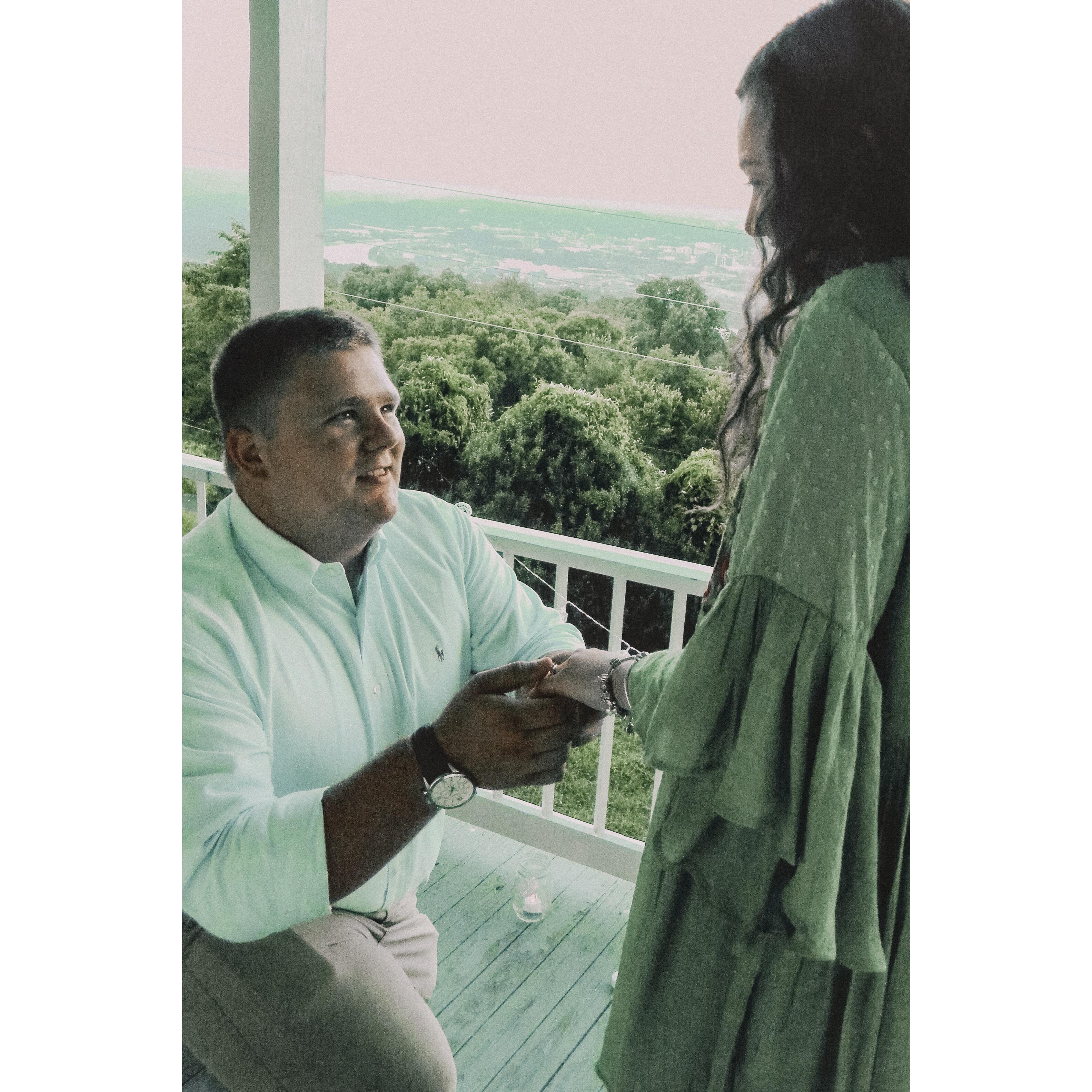 Jackson popping the question at The Craven's House on Lookout Mountain.