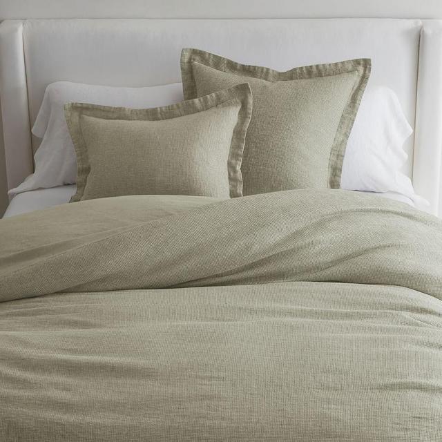 Eucalyptus Belgian Flax Linen Waffle Duvet Cover, Full/Queen