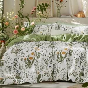 Bedsure 100% Cotton Reversible Floral Duvet Cover Set with Zipper - King Duvet Cover + 2 Shams