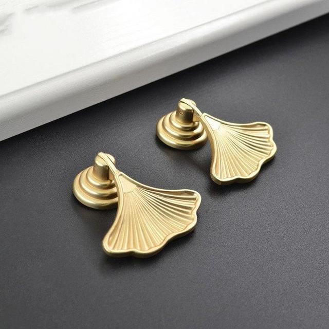 Ginkgo Leaf Drawer pull knob Gold Fan Dresser pulls Handle Cabinet Pulls Knobs Flower Wardrobe knob pull Cupboard Handles Pulls Hardware
