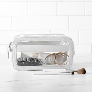 Personalized White Large Vegan Leather Travel Cosmetic Case