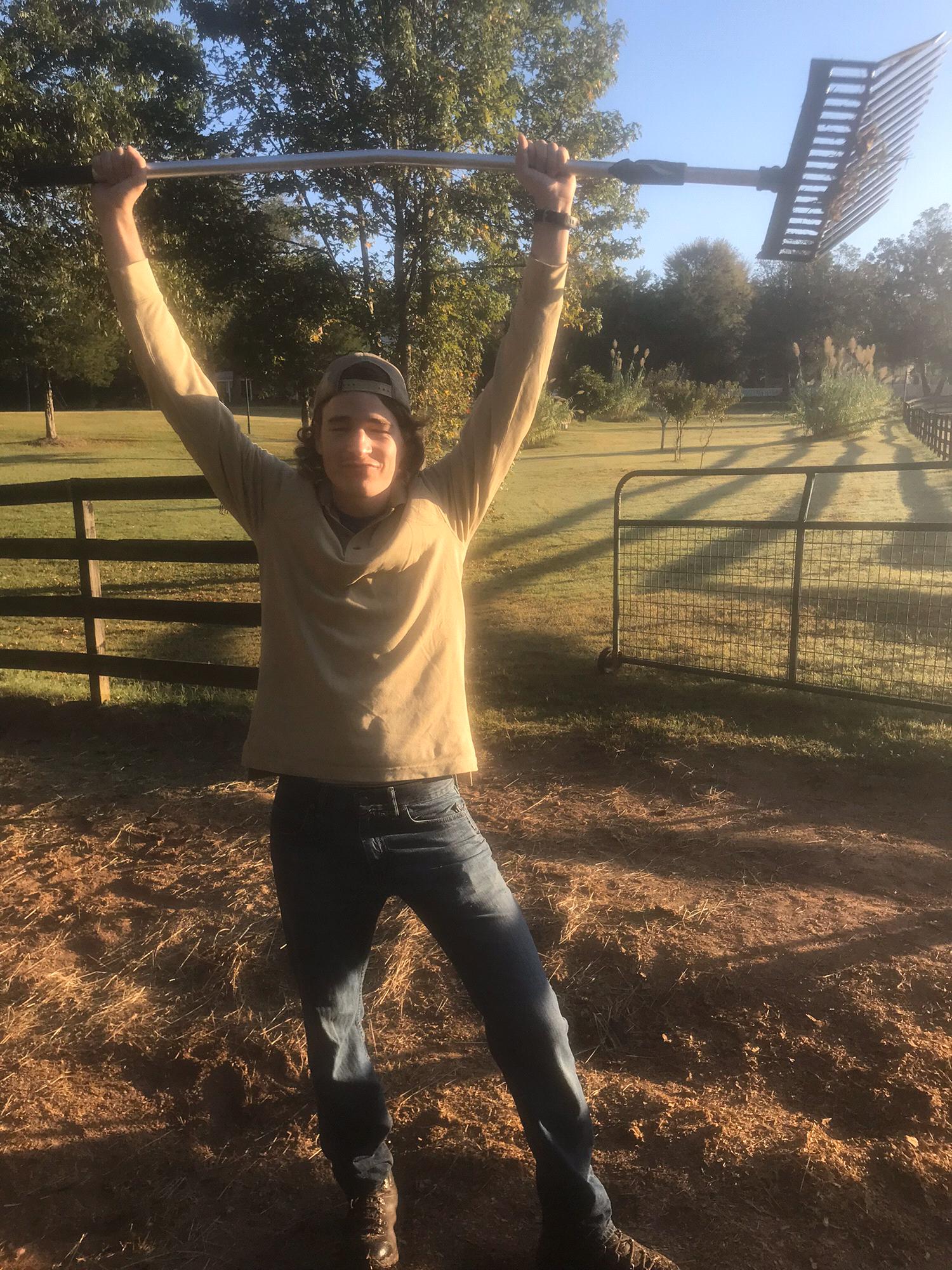 Sometimes he helps with barn chores!