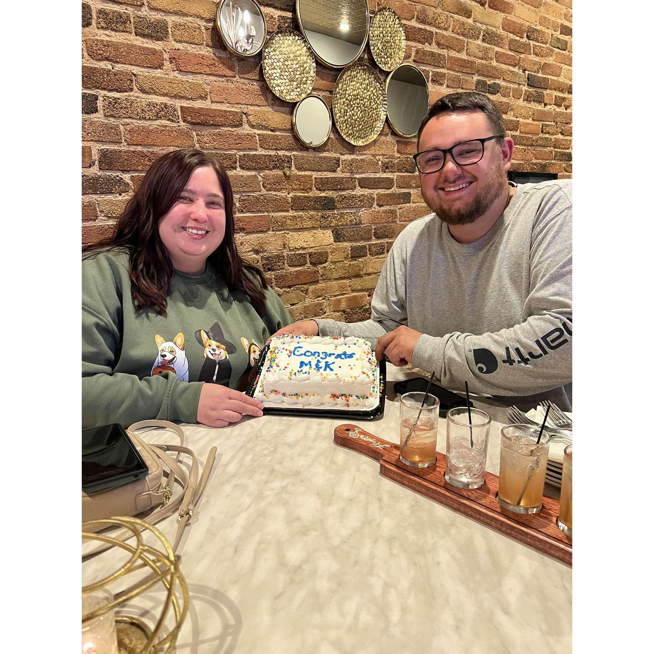 Post engagement cake and drinks!